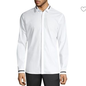 Hugo Boss Eloy Mens Designer Luxury Formal White Button Down Shirt Black Sparkle